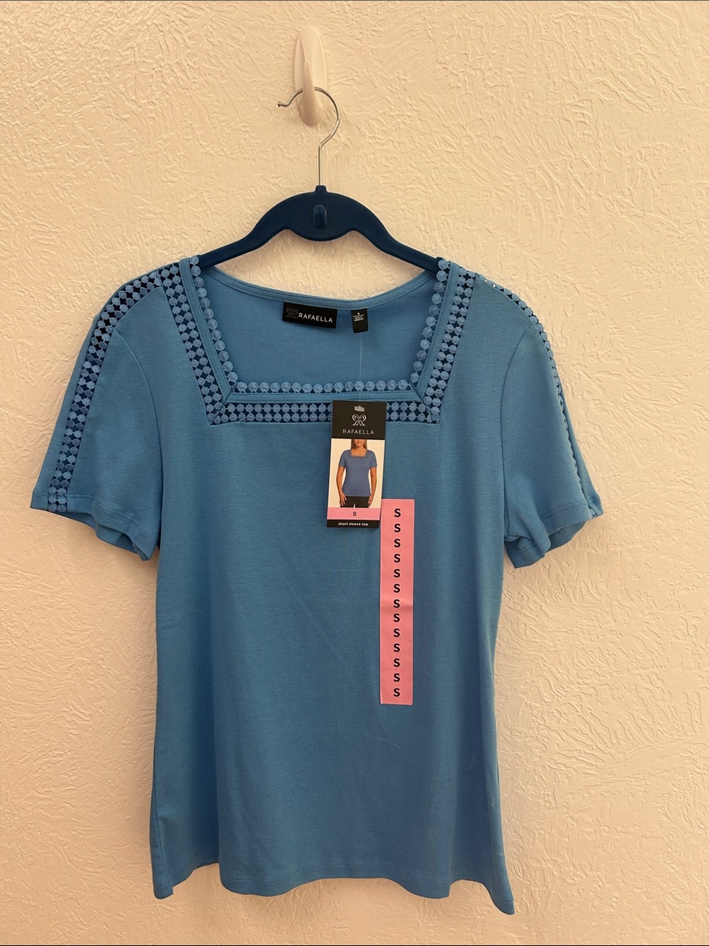 Rafaella Sky Blue Square-Neck Short Sleeve Top with Trim